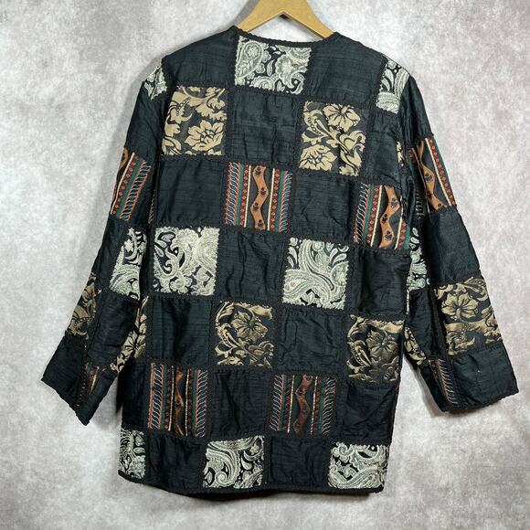 VTG Judith Ann Creations JA Resort Jacket Womens 1X Black Silk Patchwork Artsy - Picture 4 of 7